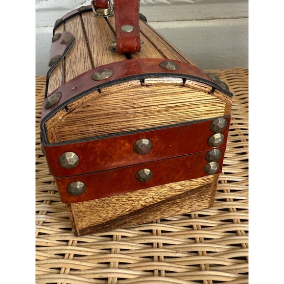 Vintage 50's Mr R Wood Leather Box Purse Treasure Chest - Picture 8 of 16